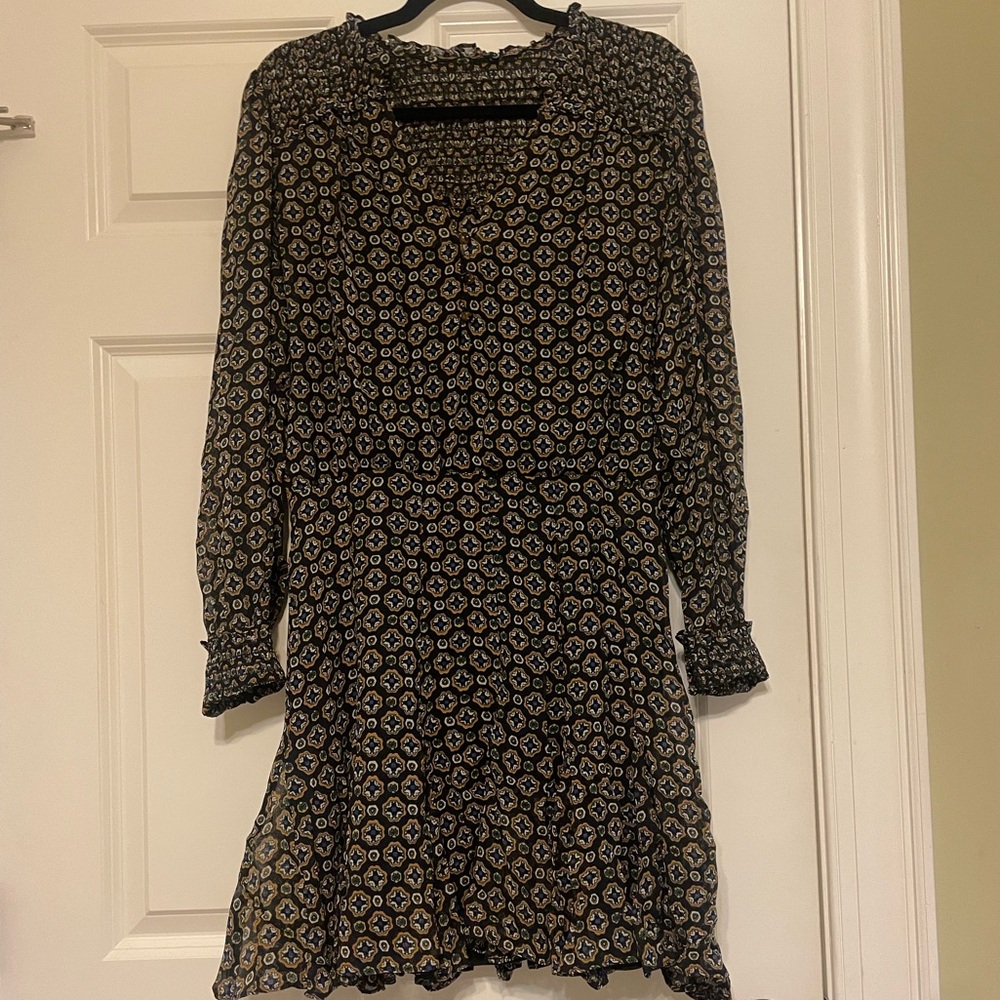 Veronica Beard Black and Multicolored Patterned Long Sleeve Dress